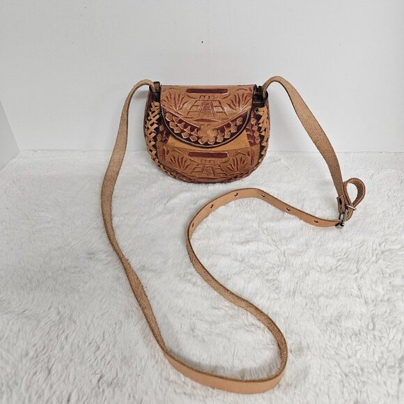 Brown Leather Mexico Mini Crossbody Boho Festival Hippie - Picture 11 of 11